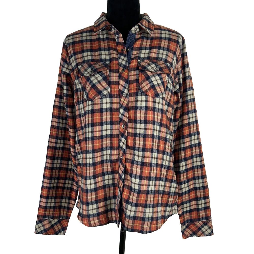 Miss Me Flannel Shirt M‎ Soft Plaid Front Jean Back Snap Pocket Shacket